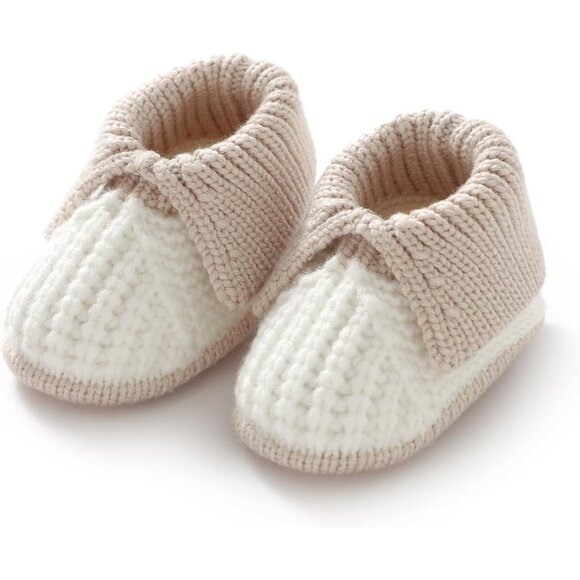 Newborn Infant Boys Girls White Knit Crochet Soft Cozy Warm Sock Shoes Boots - Picture 1 of 6